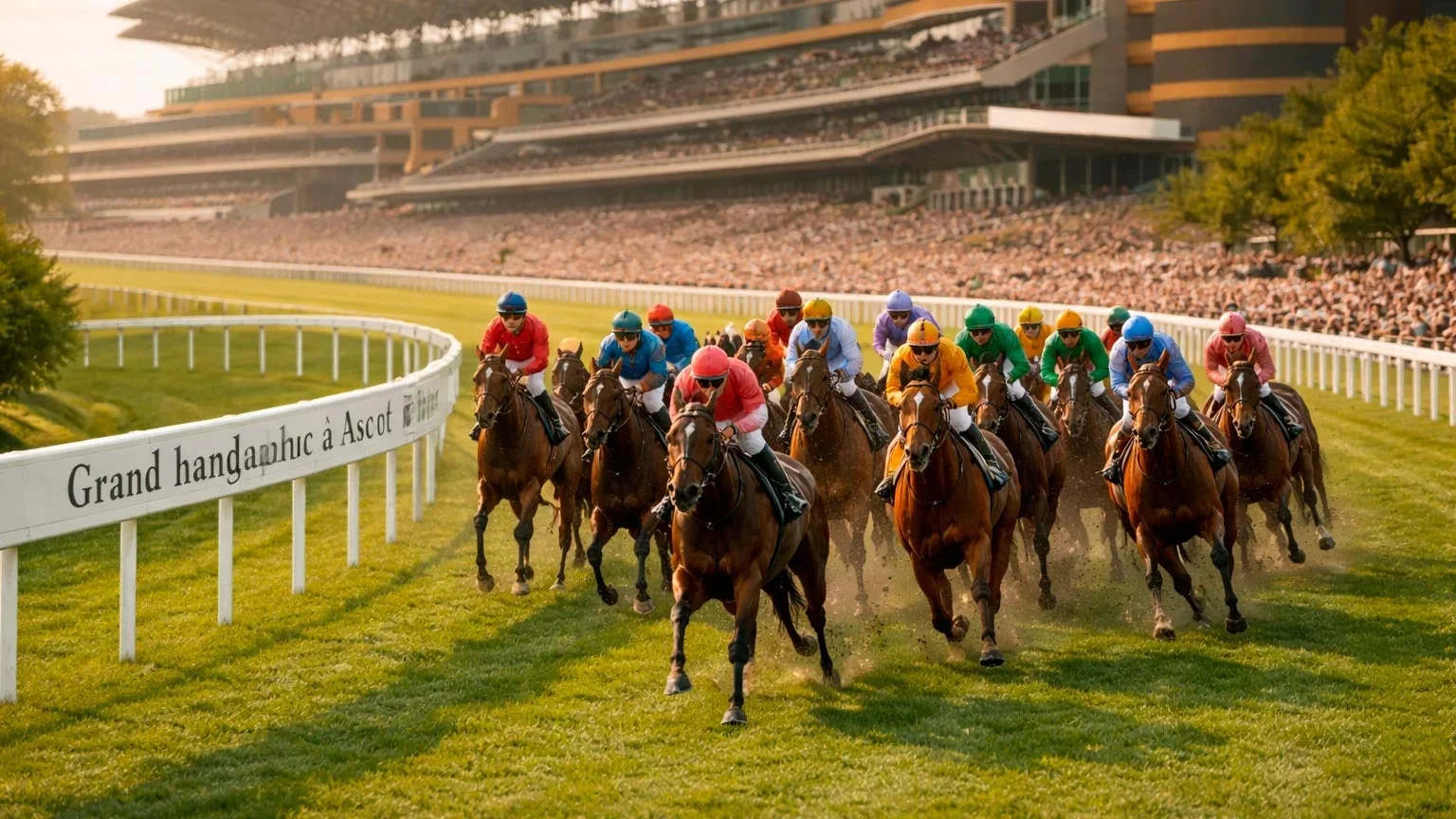 Large field handicap race at Ascot with twenty runners competing